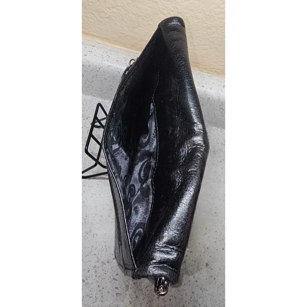 Brighton Black Leather Chain Crossbody Wallet Bag